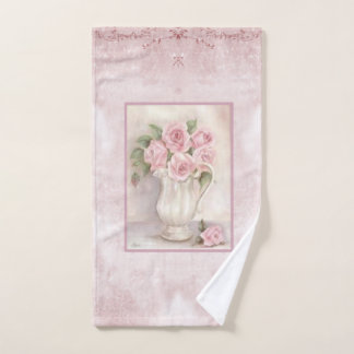 Shabby Chic Vintage Pink Roses in Vase Hand Towel