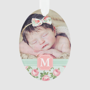 Shabby & Chic Vintage Rose Floral Personalized Ornament