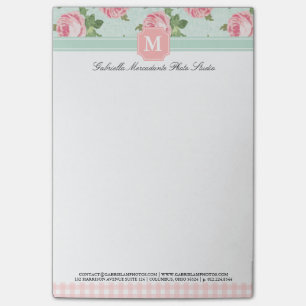 Shabby & Chic Vintage Rose Floral Personalized Post-it Notes