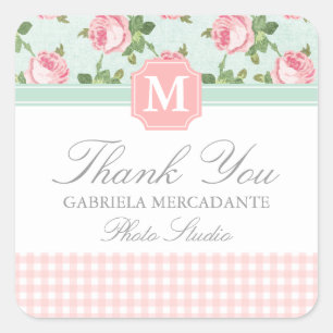 Shabby & Chic Vintage Rose Floral Personalized Square Sticker