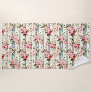 Shabby Chic Vintage Roses Beach Towel