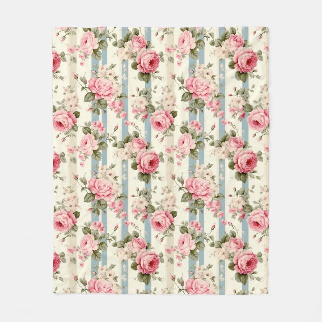 Shabby Chic Vintage Roses Fleece Blanket (Front)