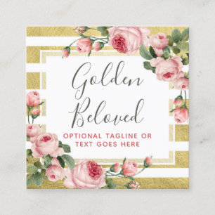 Shabby Chic Vintage Roses Gold Stripe Social Media Square Business Card