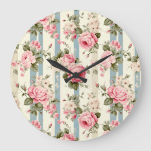 Shabby Chic Vintage Roses Large Clock