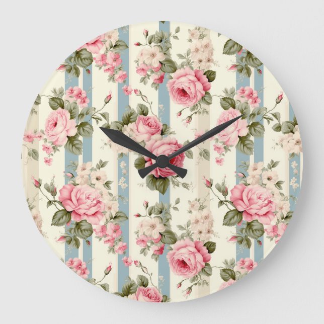 Shabby Chic Vintage Roses Large Clock (Front)