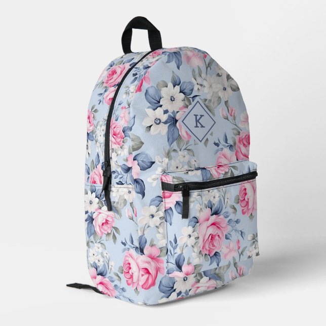 Shabby Chic Vintage Roses Pattern Printed Backpack (Back Corner Left)