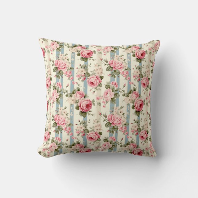 Shabby Chic Vintage Roses Throw Pillow (Front)