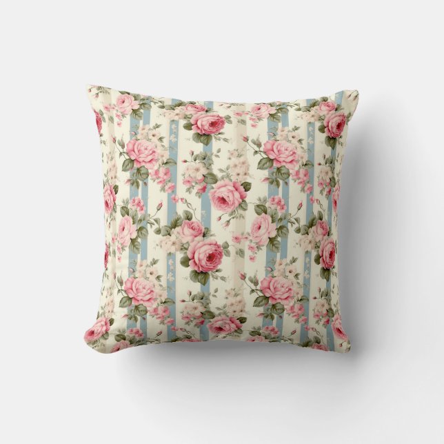 Shabby Chic Vintage Roses Throw Pillow (Front)