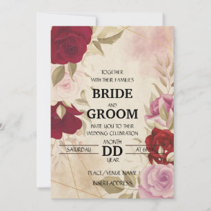 Shabby Chic Vintage Style Red & Pink Roses Invitation