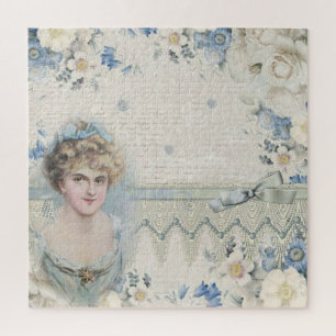 Shabby Chic Vintage Victorian Lady with Flowers Jigsaw Puzzle