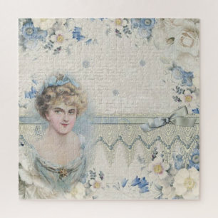 Shabby Chic Vintage Victorian Lady with Flowers Jigsaw Puzzle