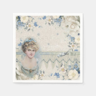 Shabby Chic Vintage Victorian Lady with Flowers Napkin