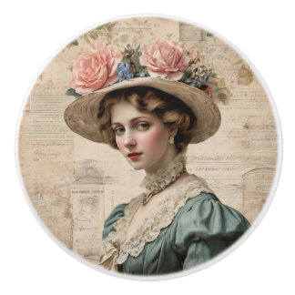 Shabby Chic Vintage Victorian Woman Ceramic Knob