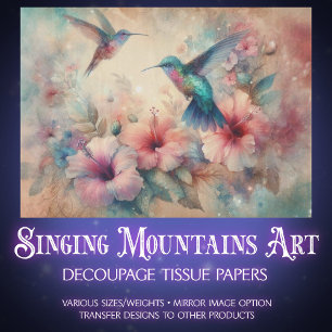 Shabby Chic Watercolor Hummingbirds Decoupage Tissue Paper
