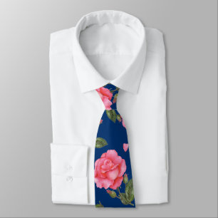 Shabby Chic Watercolor Pink Rose Floral Pattern Tie