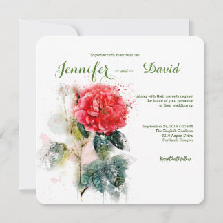Shabby Chic Watercolor Rose Wedding Invitation