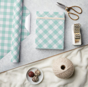 Shabby Chic White Aqua Seaglass Turquoise Gingham Wrapping Paper