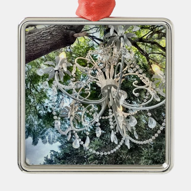 Shabby Chic White Crystal Chandelier Metal Ornament (Front)
