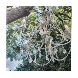 Shabby Chic White Crystal Chandelier Tile