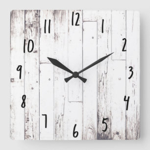 Shabby Chic White Wood Rustic Farmhouse Barn Square Wall Clock