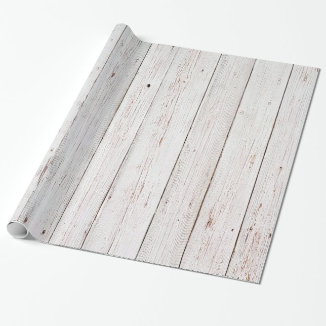 Shabby Chic White Wood Wedding Wrapping Paper (Unrolled)