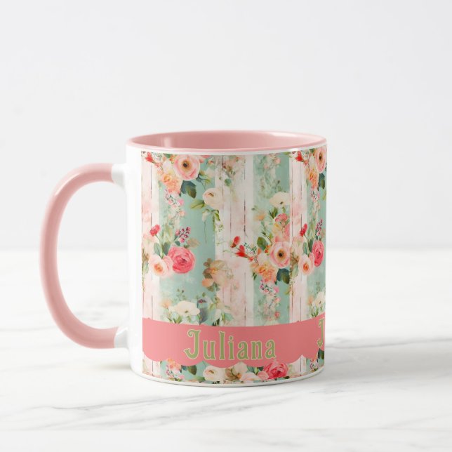 Shabby Chic with Scallop Name Mug (Left)