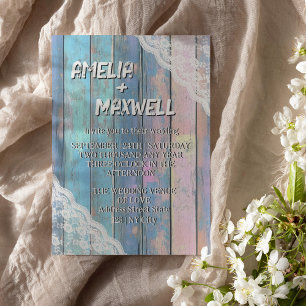Shabby Chic Wood And Lace Wedding Invitation