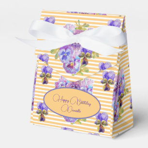 Shabby Chic Yellow Stripe Pansy Floral Favour Box