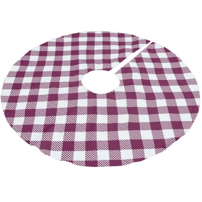 Shabby Chlc Deep Pink Gingham Christmas Tree Base Brushed Polyester Tree Skirt (Angled)