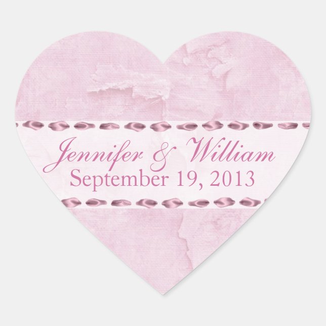 Shabby Coeur rose Autocollant de mariage personnal (Devant)