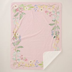 Shabby Cottage Chic Watercolor Floral Farm Decor Sherpa Blanket