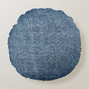 Shabby denim texture for background. Blue jeans Round Pillow