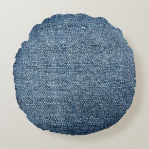 Shabby denim texture for background. Blue jeans Round Pillow