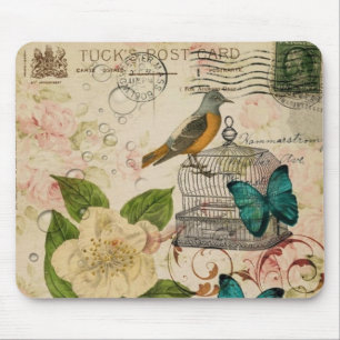 shabby elegance botanical bird french provincial mouse pad