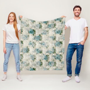 Shabby Floral Aqua Series Design 2 Fleece Blanket