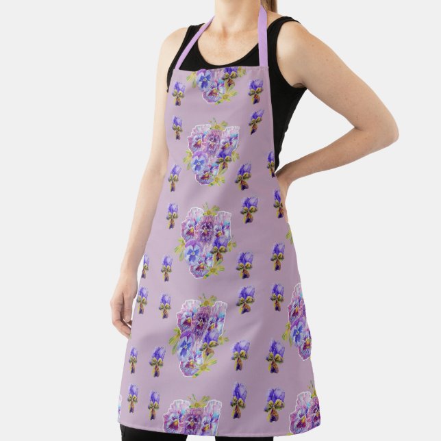 Shabby Flower Lilac Pansy floral Kitchen Apron (Insitu)