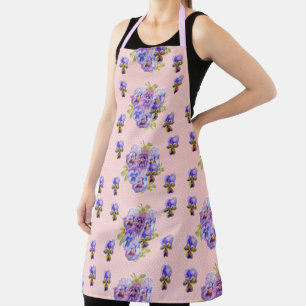 Shabby Flower Pink Spot Pansy floral Kitchen Apron