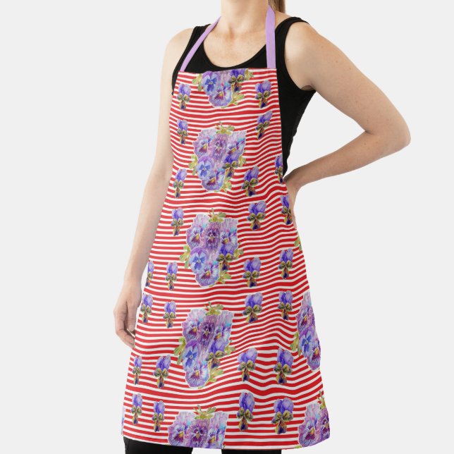 Shabby Flower Red Pansy floral Kitchen Apron (Insitu)