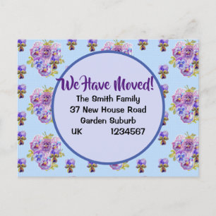 Shabby Pansy New Address Postcard, We Are Moving Postcard