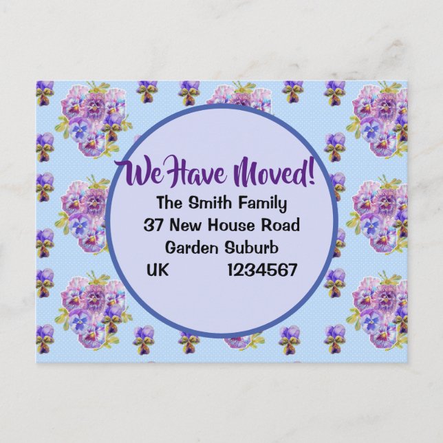 Shabby Pansy New Address Postcard, We Are Moving Postcard (Front)