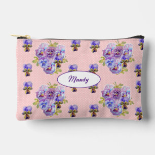Shabby Pansy Purple Flower Floral Womans Name Accessory Pouch