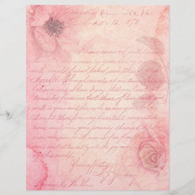 Shabby Pink Floral Scrapbook Ephemera (Front)