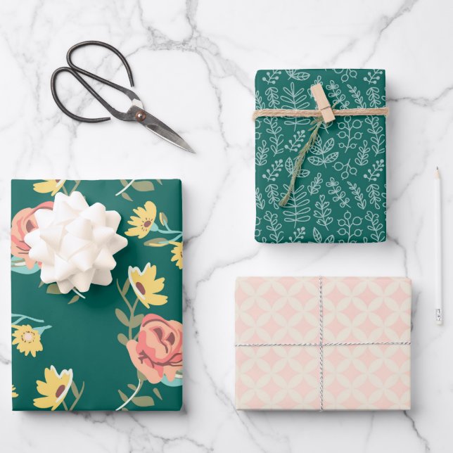 Shabby Pink Green Garden Wrapping Paper Sheet (Front)