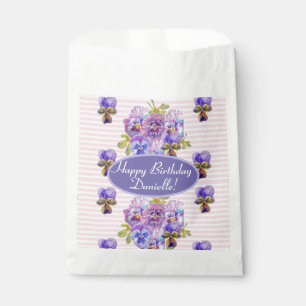 Shabby Pink Pansy Floral Party Cake Favour Bag