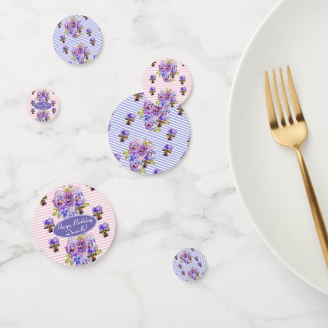 Shabby Pink Pansy Floral Party Purple Stripe Confe Confetti (Group)