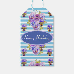 Shabby Pink Pansy Floral Party Purple Stripe Gift  Tags