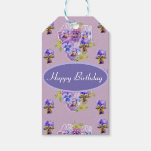 Shabby Pink Pansy Floral Party Purple Stripe Gift  Tags