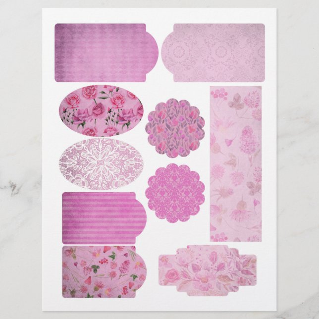 Shabby Pink Patterns Scrapbook Embellishment Sheet (Front)