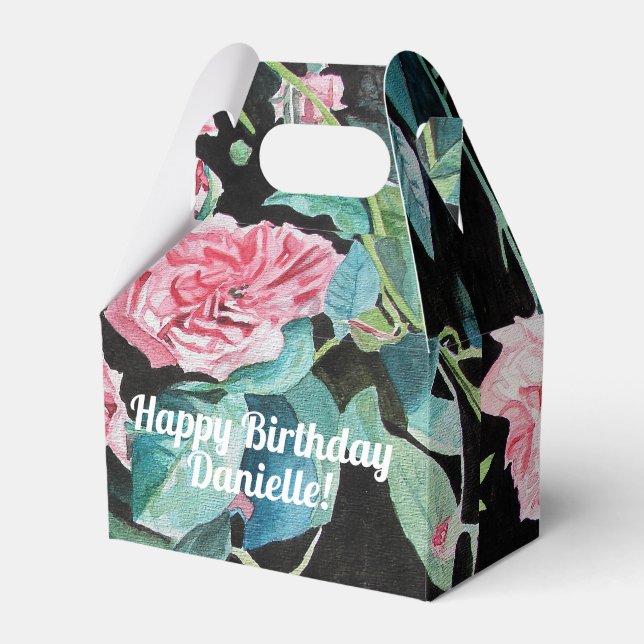 Shabby Pink Rose Floral Tea Party Cake Favour Box (Front Side)