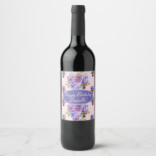 Shabby Pink Rose Floral Tea Party Purple Wine Labe Label